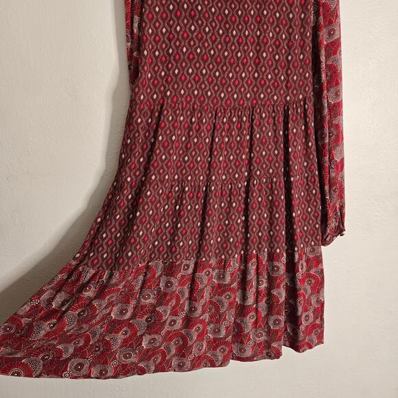 Maeve By Anthropologie Amber Tiered Tunic Dress XS Wine Burgundy Babydoll Boho - Picture 11 of 12